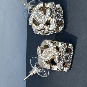 CHANEL Gold Crystal Stud Earrings